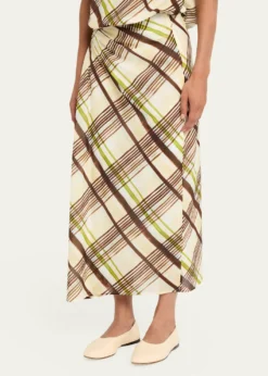 A.L.C.Jean Draped Plaid Midi Skirt
