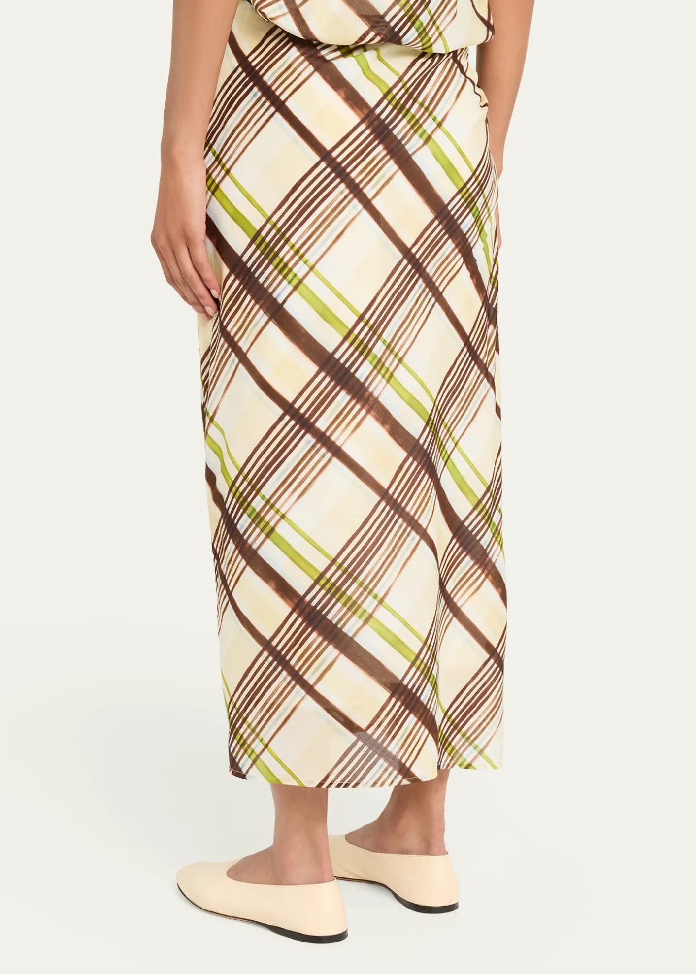 A.L.C.Jean Draped Plaid Midi Skirt