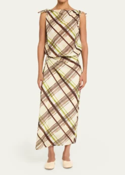 A.L.C.Jean Draped Plaid Midi Skirt