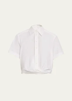 A.L.C.Lily Cropped Twist-Front Poplin Shirt