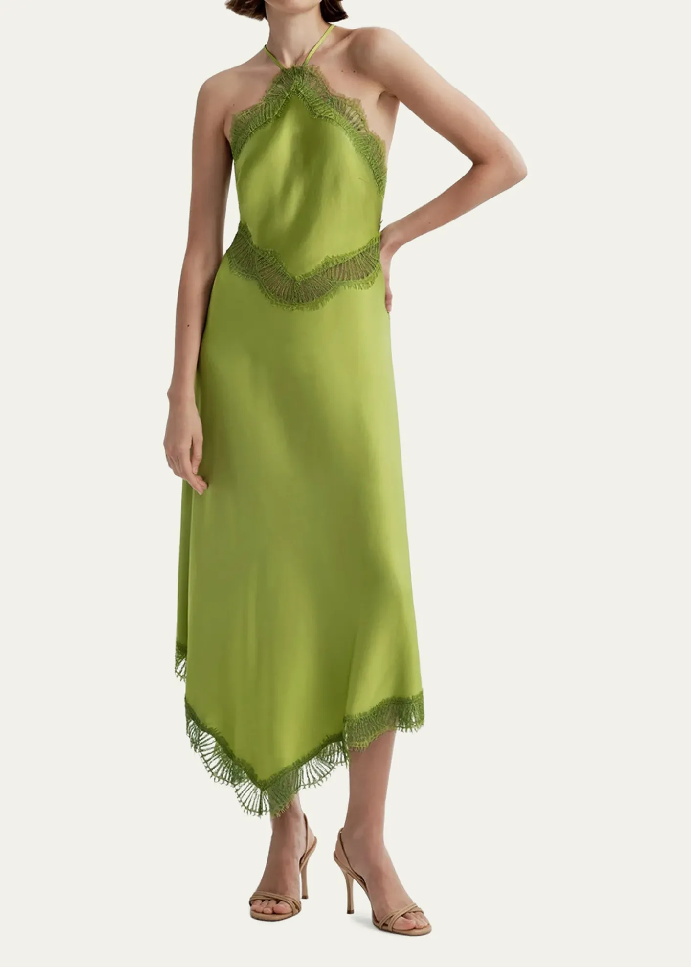 A.L.C.Lucia Satin & Lace Midi Dress
