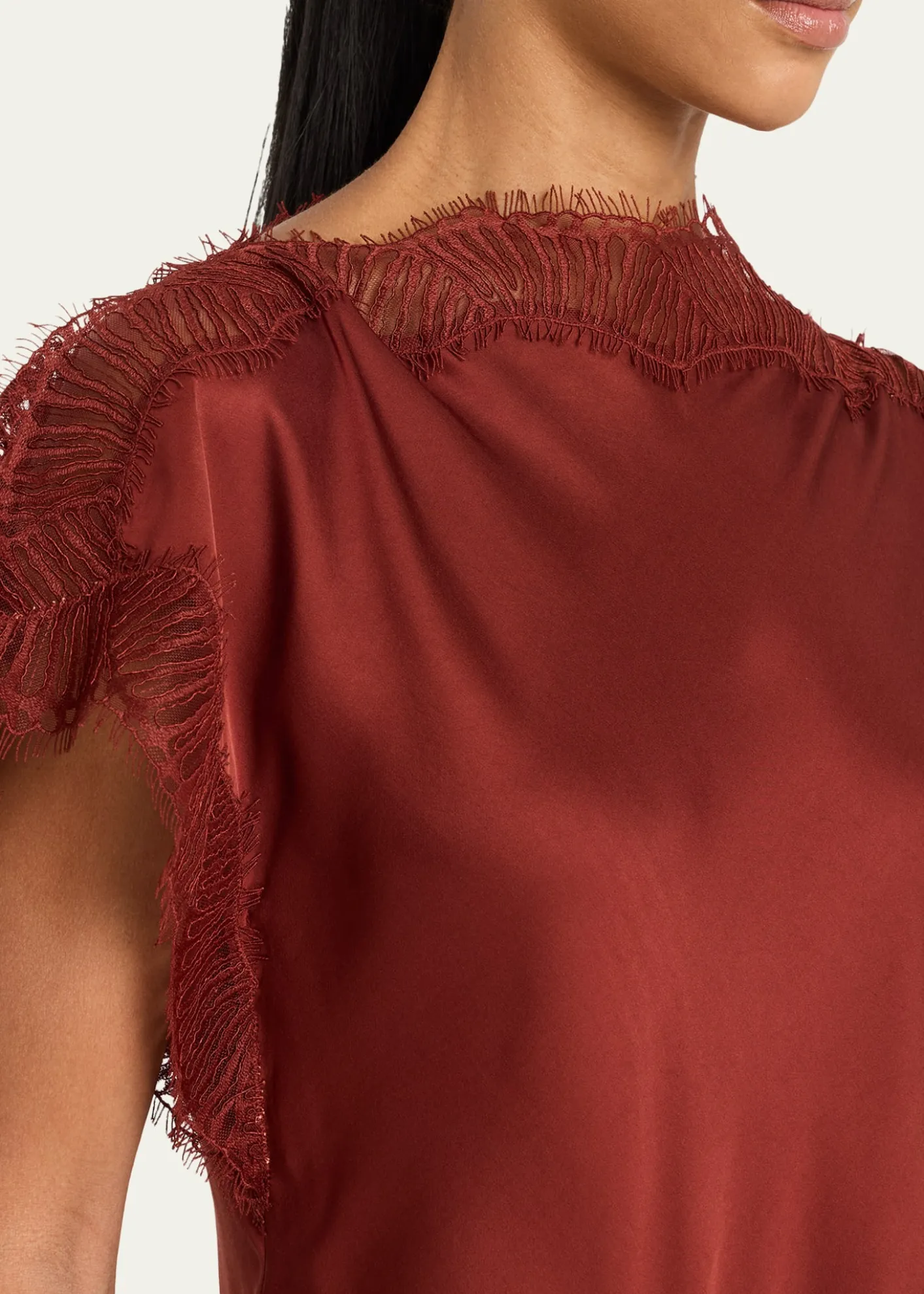 A.L.C.Luna Satin Lace-Trim Top