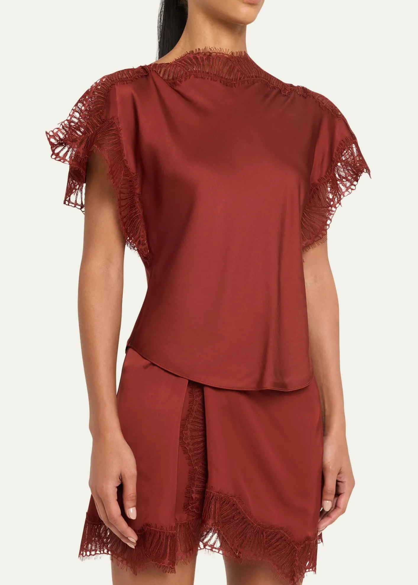 A.L.C.Luna Satin Lace-Trim Top