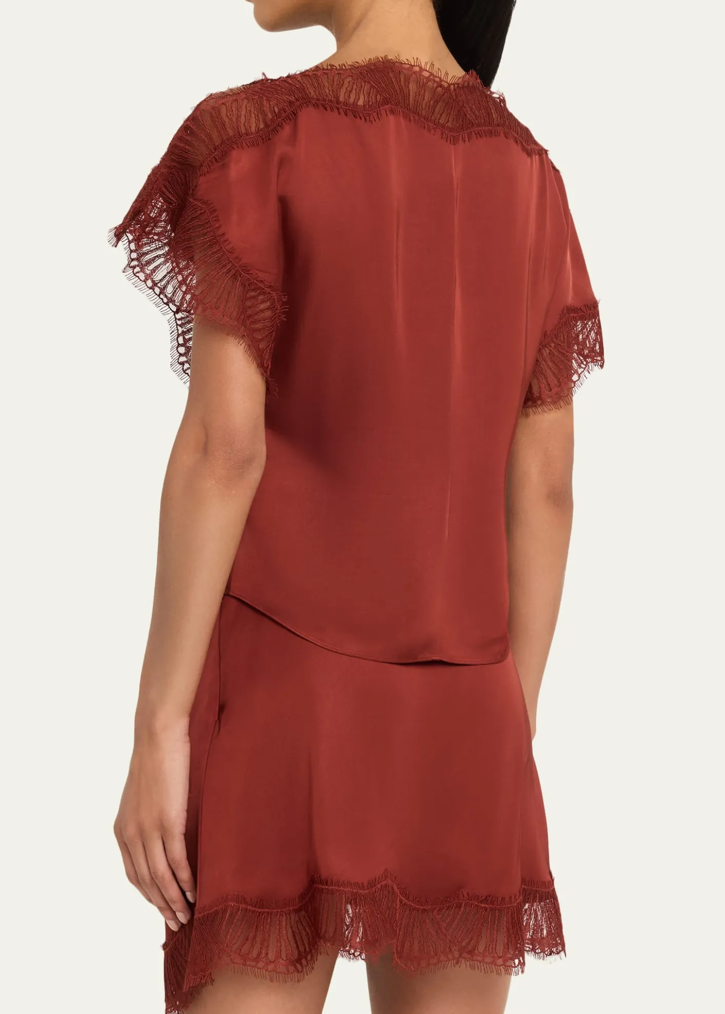A.L.C.Luna Satin Lace-Trim Top