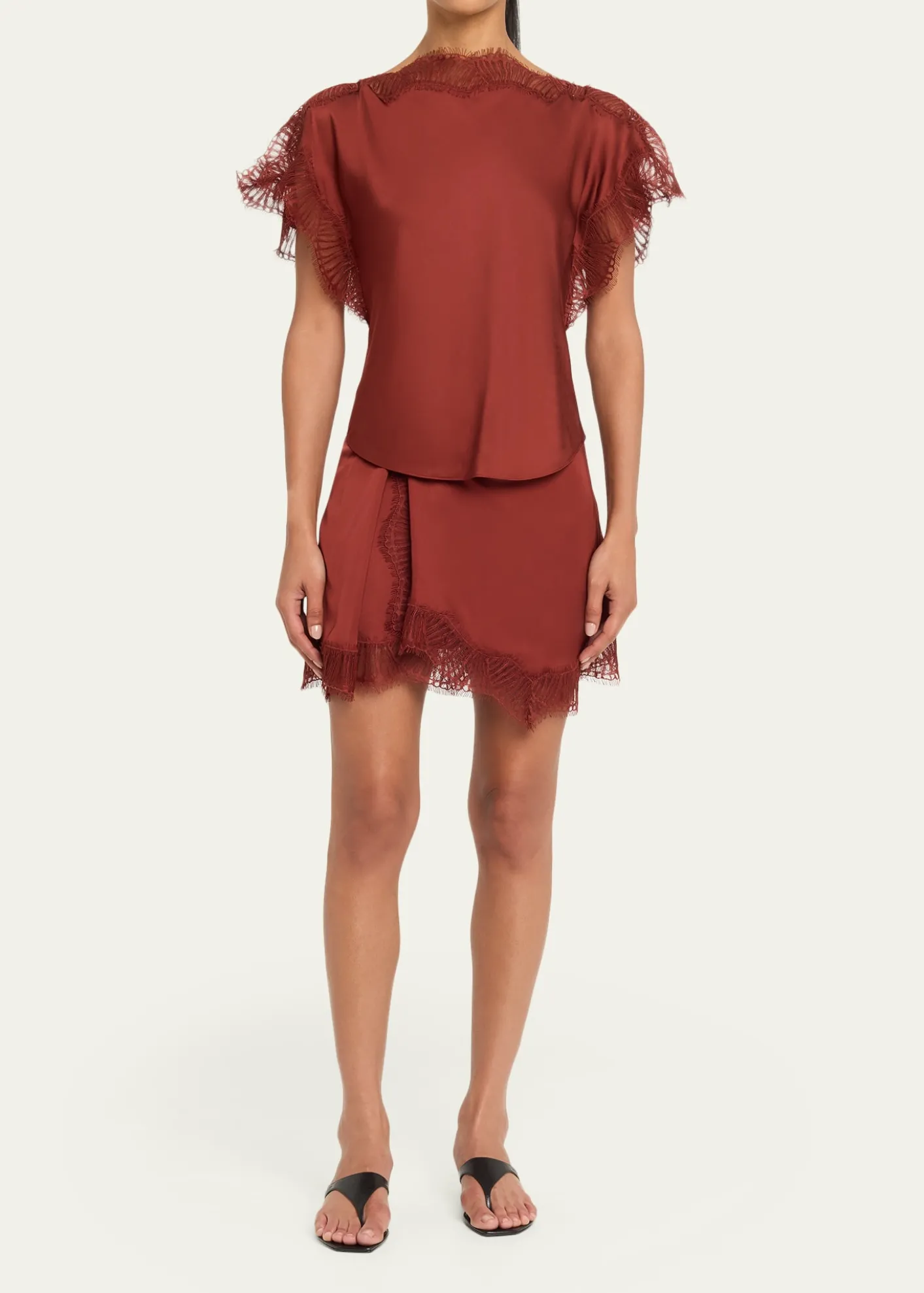 A.L.C.Luna Satin Lace-Trim Top