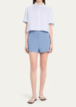 A.L.C.Mel Stripe Linen Cropped Shirt