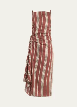 A.L.C.Naomi Draped Stripe Linen Midi Dress