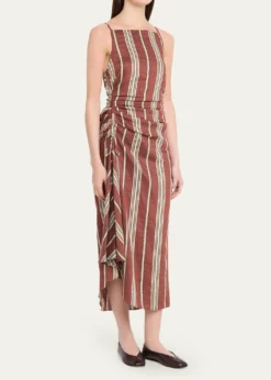 A.L.C.Naomi Draped Stripe Linen Midi Dress