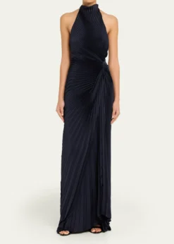 A.L.C.Romy High-Neck Pleated Satin Gown