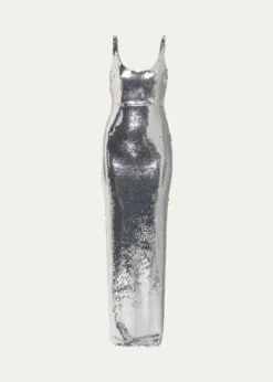 Alex PerrySleeveless Sequined Column Singlet Gown