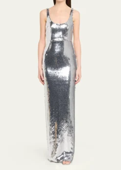 Alex PerrySleeveless Sequined Column Singlet Gown