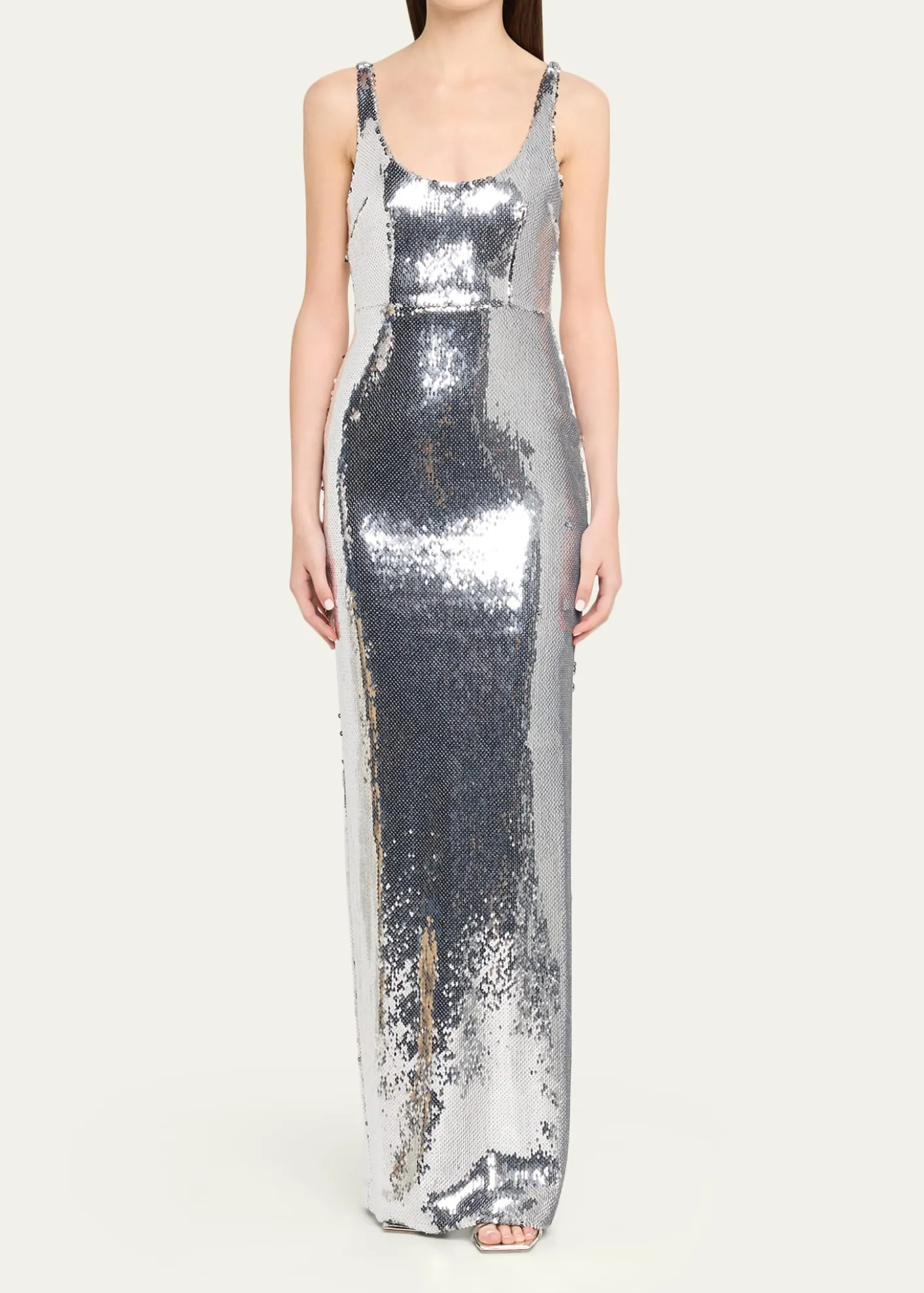 Alex PerrySleeveless Sequined Column Singlet Gown