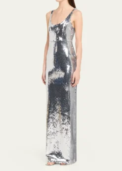 Alex PerrySleeveless Sequined Column Singlet Gown