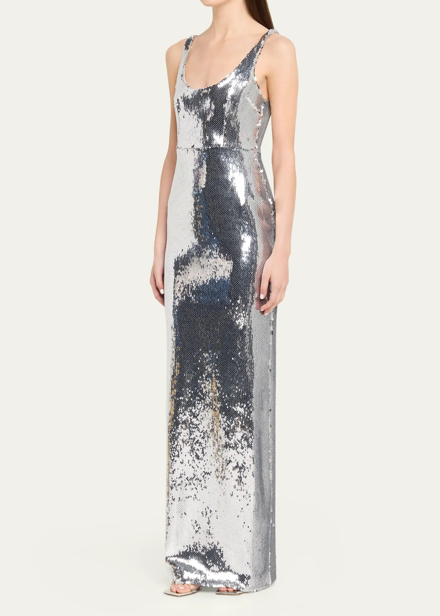 Alex PerrySleeveless Sequined Column Singlet Gown
