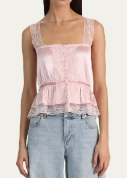 ALICE + OLIVIAAnnabeth Embroidered Satin Tank Top