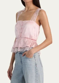 ALICE + OLIVIAAnnabeth Embroidered Satin Tank Top