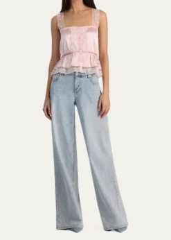 ALICE + OLIVIAAnnabeth Embroidered Satin Tank Top