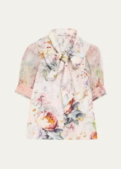 ALICE + OLIVIABrentley Floral Tie-Neck Blouse