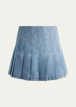 ALICE + OLIVIACarter Pleated Denim Mini Skirt