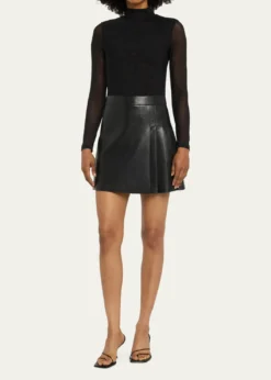 ALICE + OLIVIAChara Long-Sleeve Vegan Leather Pleated Mini Dress