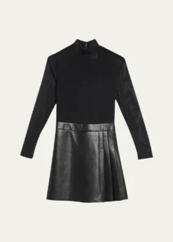 ALICE + OLIVIAChara Long-Sleeve Vegan Leather Pleated Mini Dress