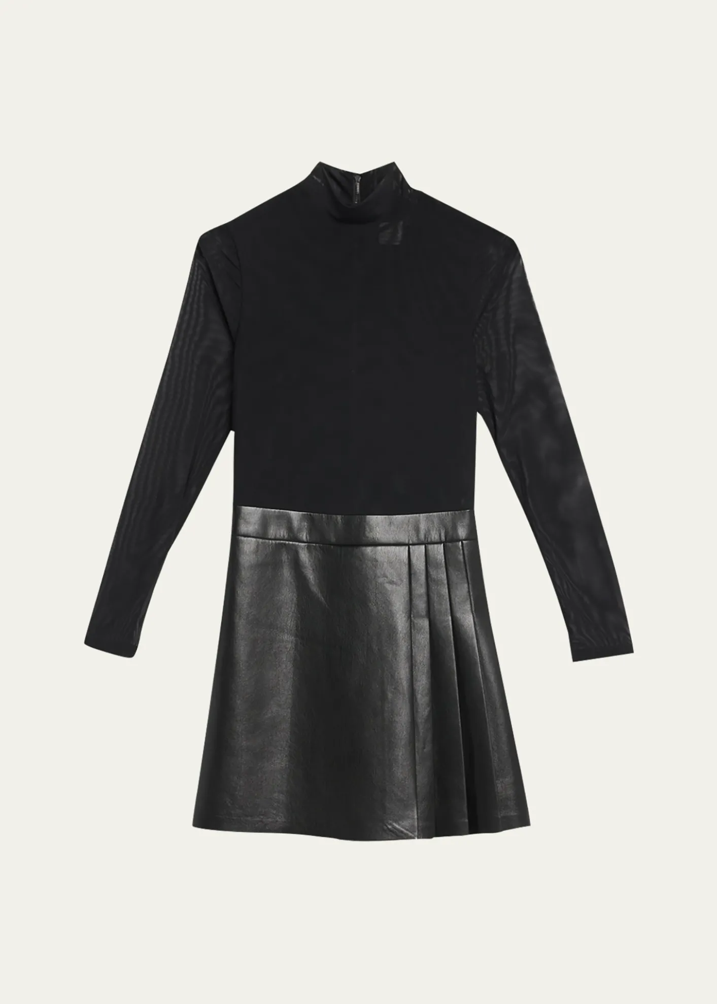 ALICE + OLIVIAChara Long-Sleeve Vegan Leather Pleated Mini Dress