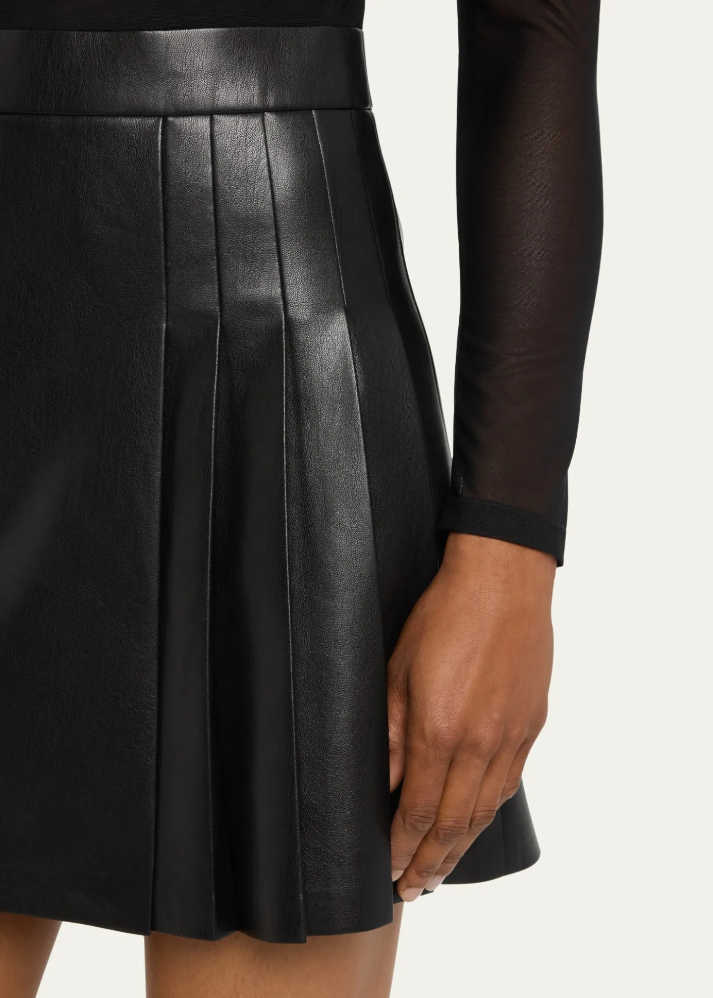 ALICE + OLIVIAChara Long-Sleeve Vegan Leather Pleated Mini Dress