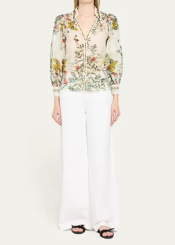 ALICE + OLIVIACharis Floral Button-Front Blouse