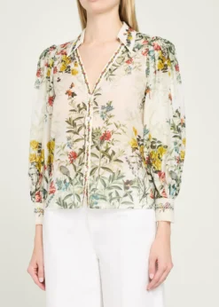 ALICE + OLIVIACharis Floral Button-Front Blouse