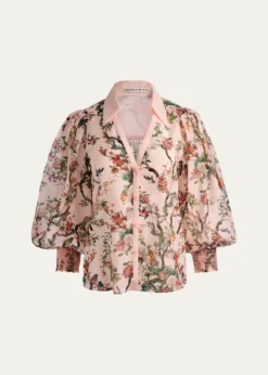 ALICE + OLIVIACharis Floral Button-Front Blouse