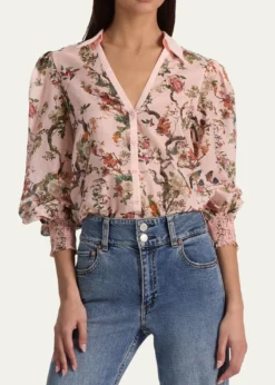 ALICE + OLIVIACharis Floral Button-Front Blouse