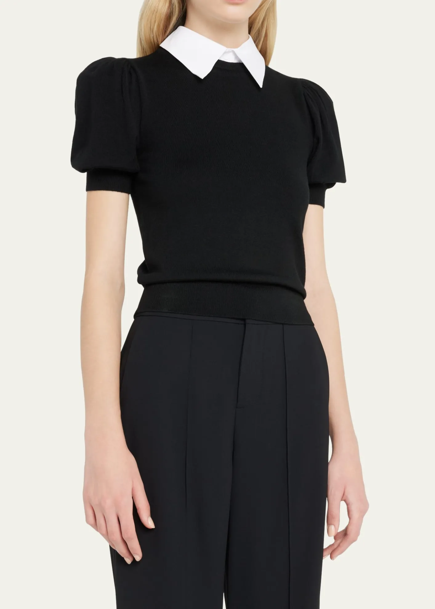 ALICE + OLIVIAChase Puff-Sleeve Detachable Collar Sweater
