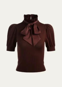 ALICE + OLIVIAChase Puff-Sleeve Ruffle-Neck Sweater