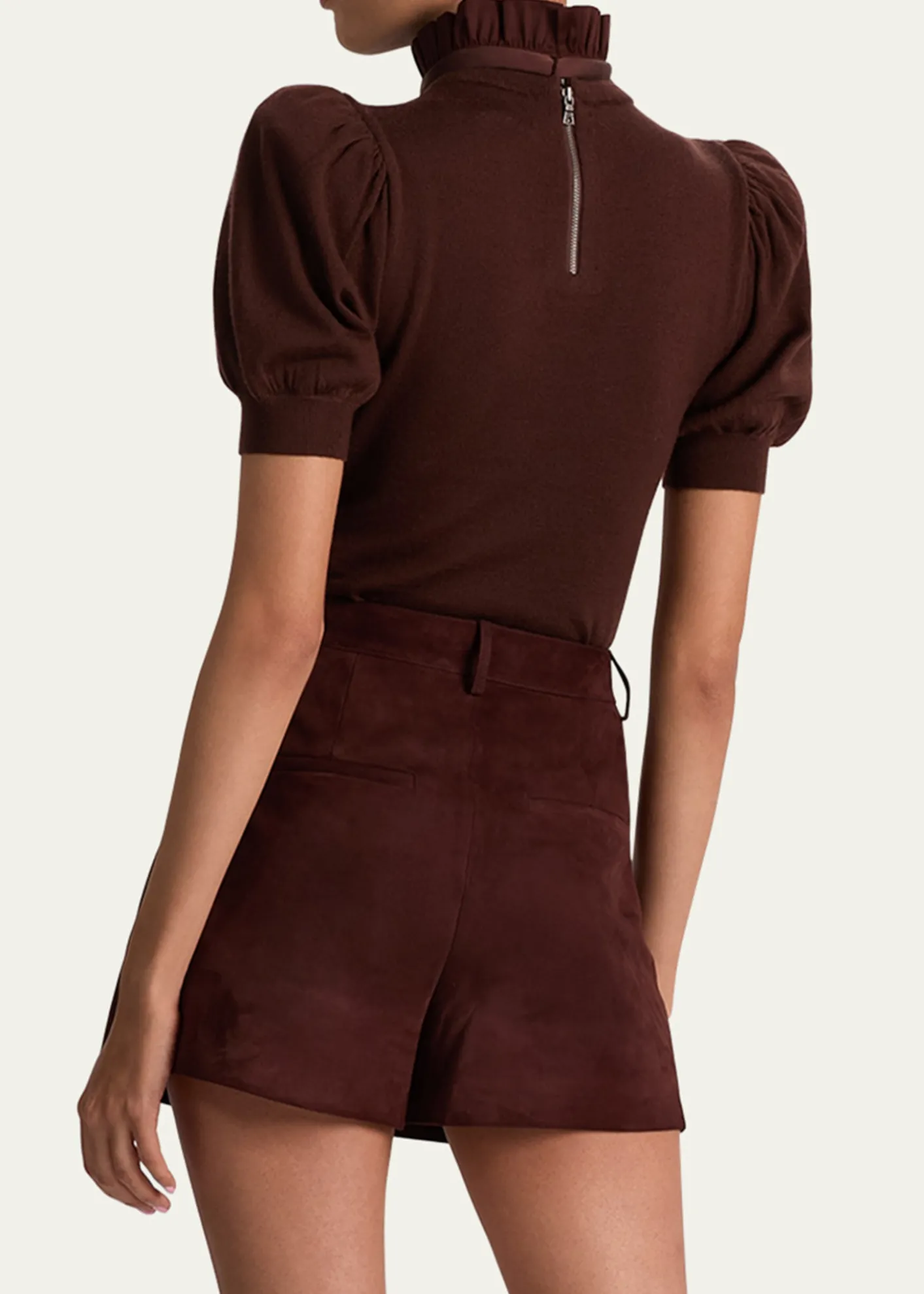 ALICE + OLIVIAChase Puff-Sleeve Ruffle-Neck Sweater