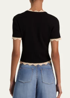 ALICE + OLIVIACiara Crochet-Trim Ribbed Cardigan