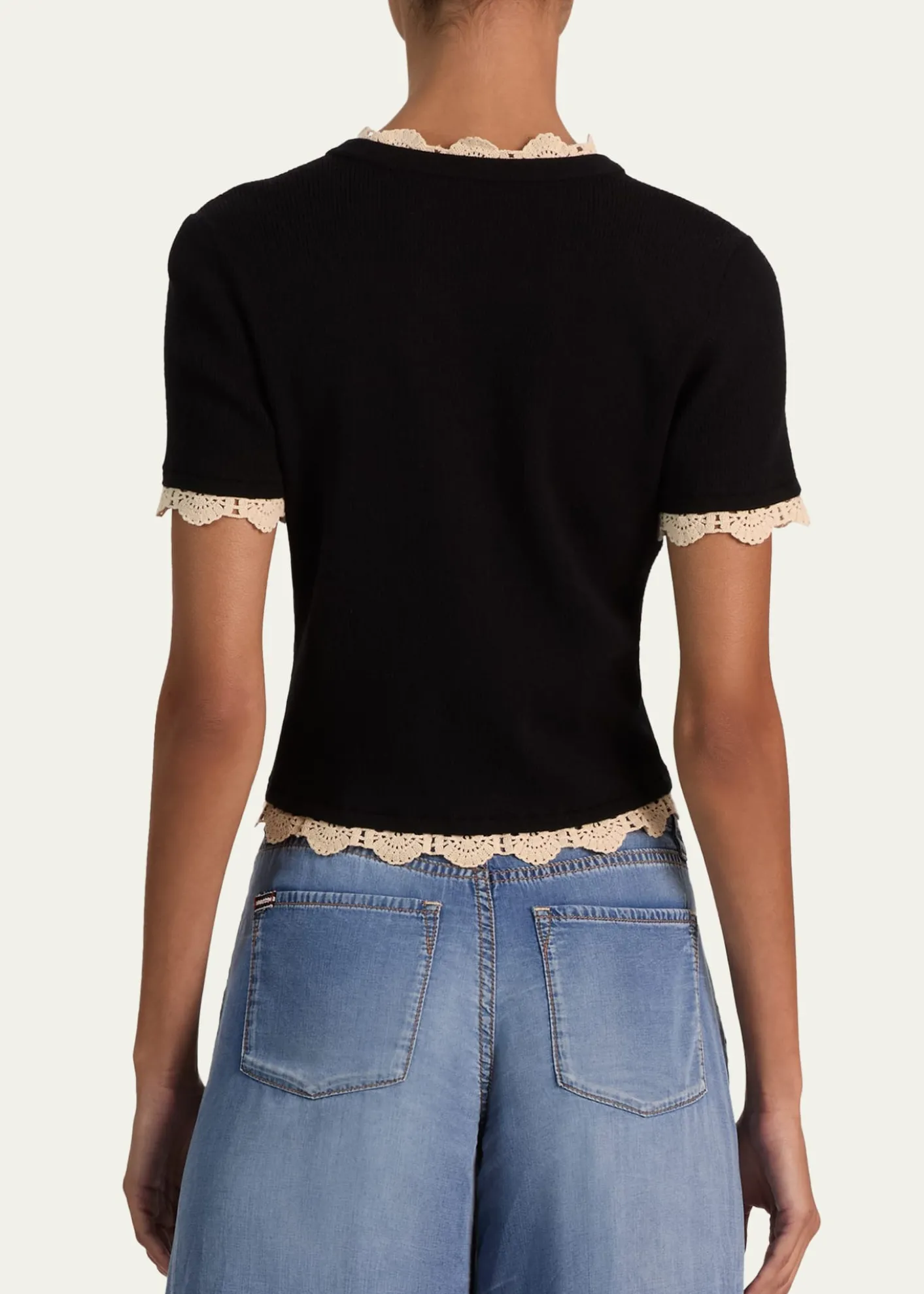 ALICE + OLIVIACiara Crochet-Trim Ribbed Cardigan