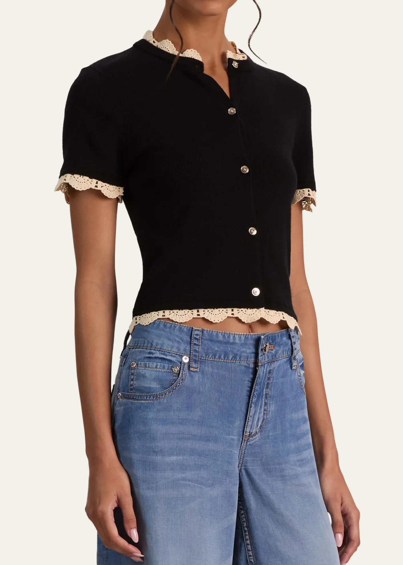 ALICE + OLIVIACiara Crochet-Trim Ribbed Cardigan
