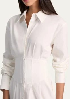 ALICE + OLIVIAEdie Corset Button-Front Midi Shirtdress
