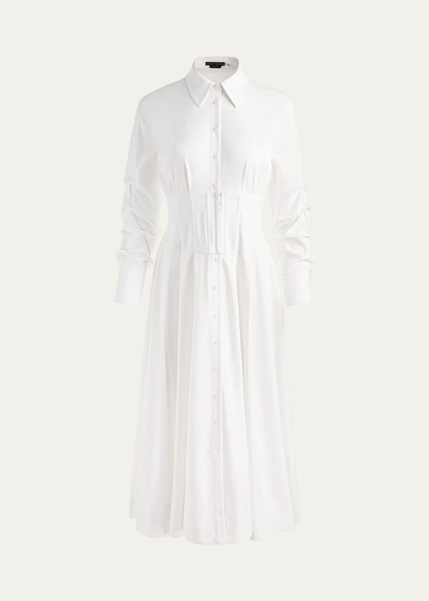 ALICE + OLIVIAEdie Corset Button-Front Midi Shirtdress
