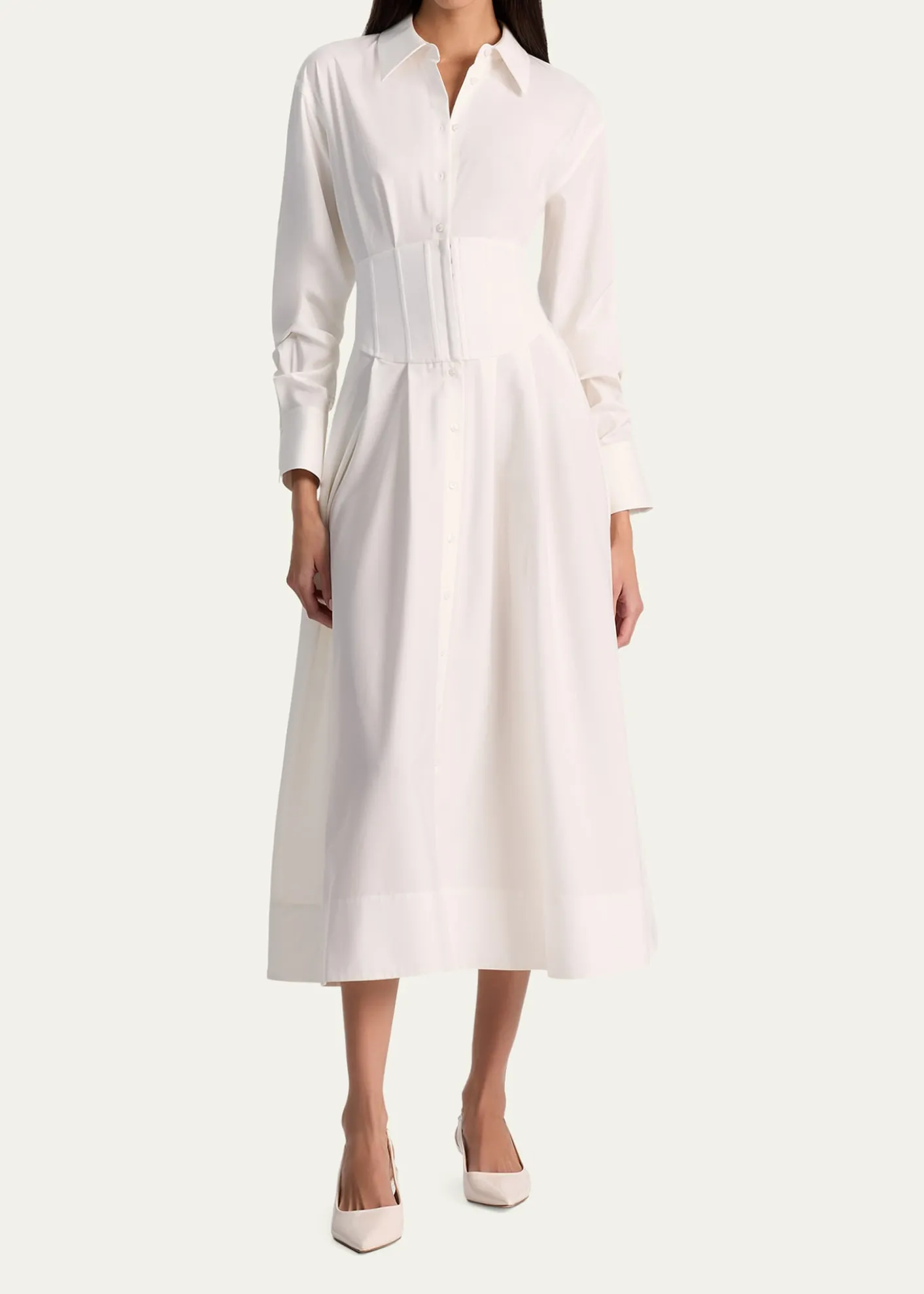 ALICE + OLIVIAEdie Corset Button-Front Midi Shirtdress