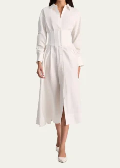 ALICE + OLIVIAEdie Corset Button-Front Midi Shirtdress