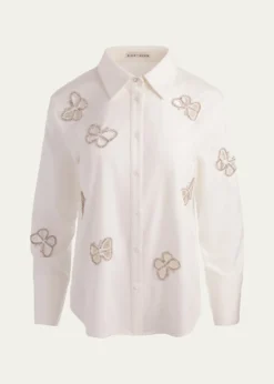 ALICE + OLIVIAFinely Embellished Cutout Button-Front Shirt