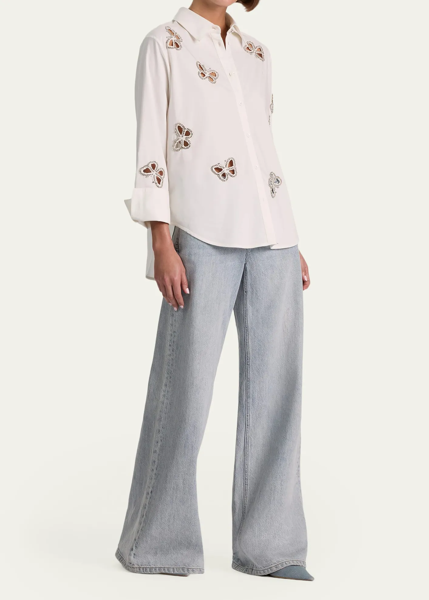 ALICE + OLIVIAFinely Embellished Cutout Button-Front Shirt