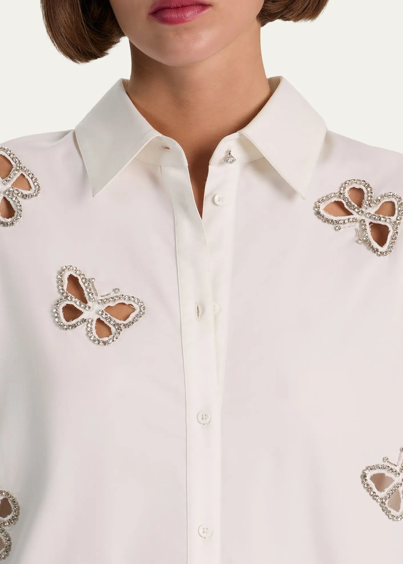 ALICE + OLIVIAFinely Embellished Cutout Button-Front Shirt