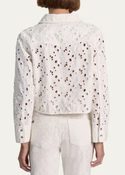ALICE + OLIVIAFinely Laser-Cut Denim Cropped Shirt