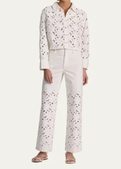 ALICE + OLIVIAFinely Laser-Cut Denim Cropped Shirt
