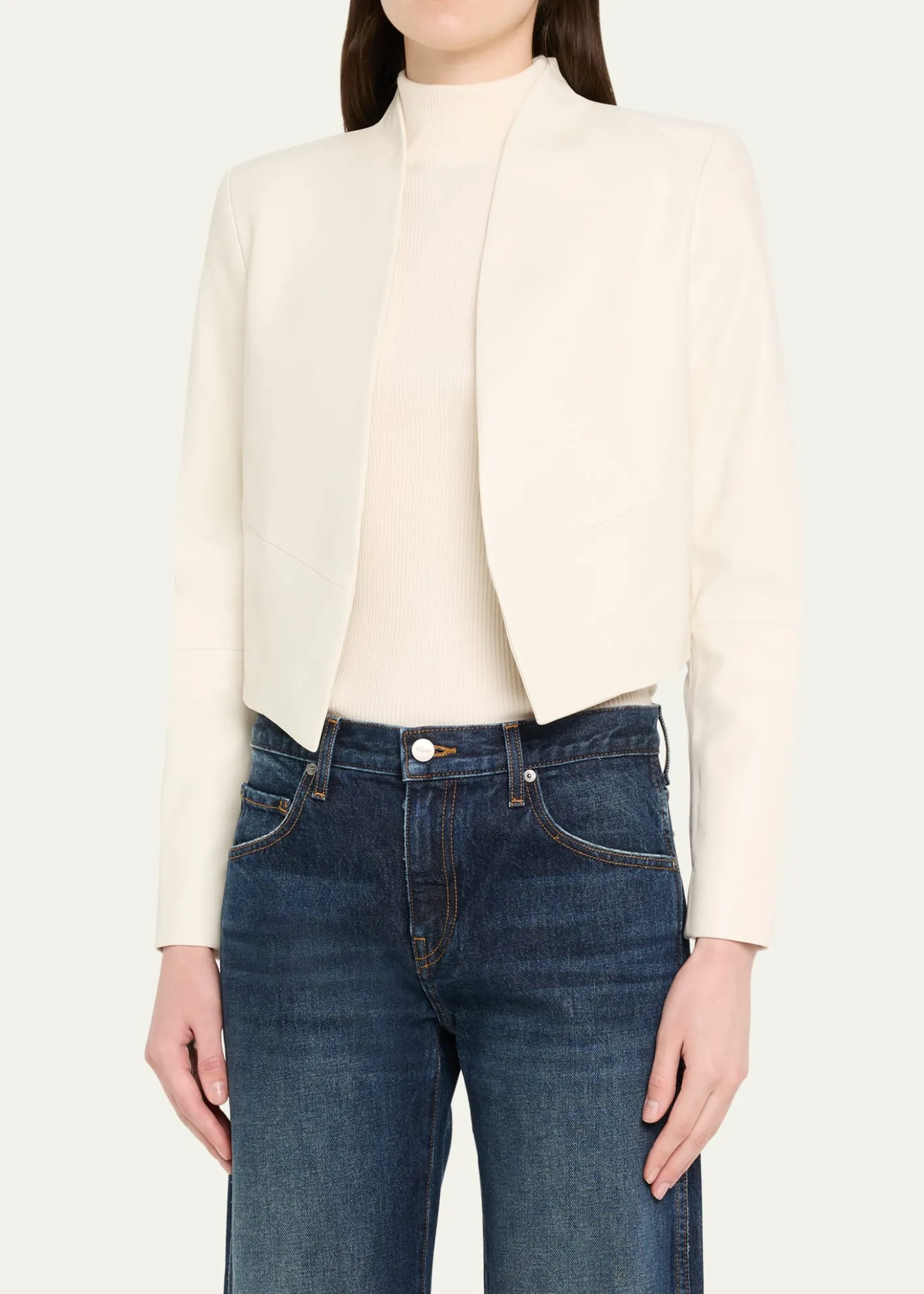 ALICE + OLIVIAHarvey Draped Open-Front Leather Jacket