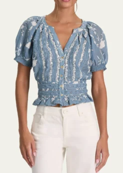 ALICE + OLIVIAKathryn Embroidered Short-Sleeve Blouse