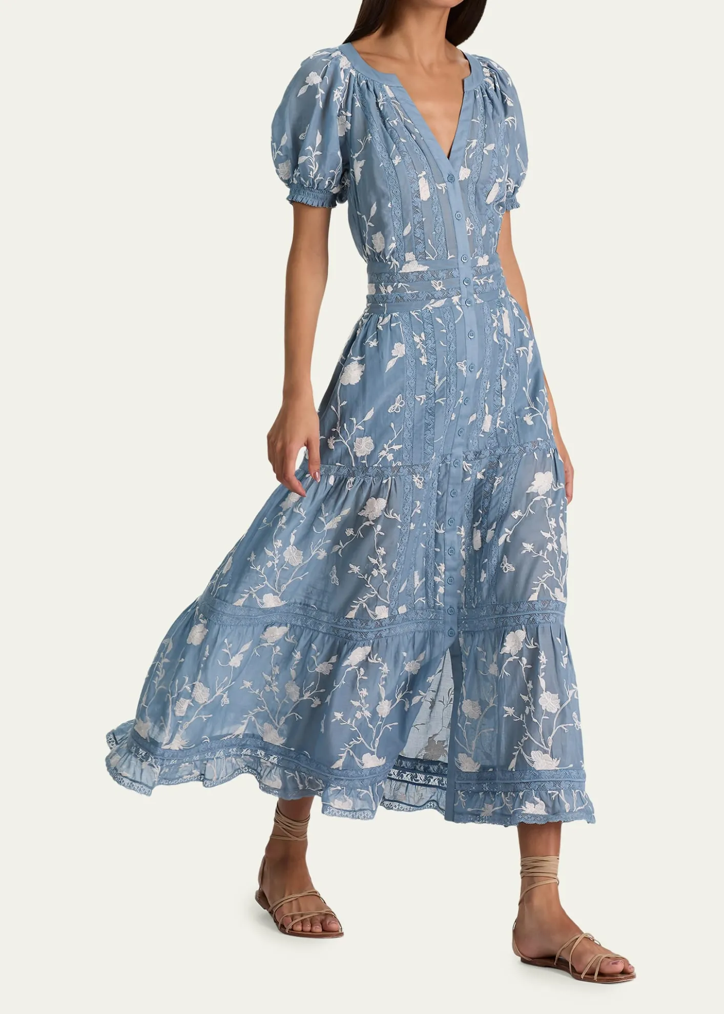 ALICE + OLIVIAKathryn Lace-Trim Midi Shirtdress