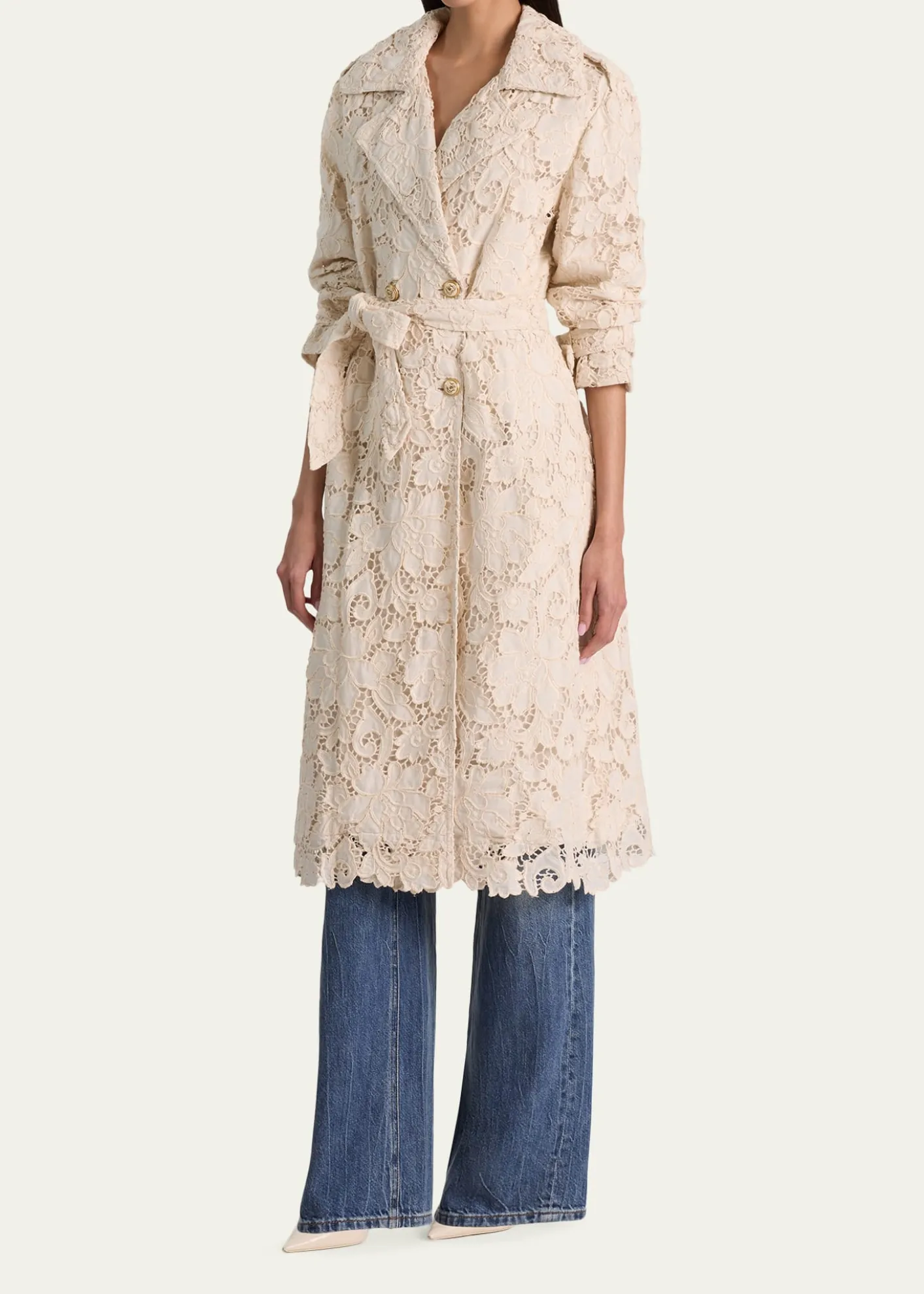 ALICE + OLIVIAKeith Eyelet Midi Trench Coat
